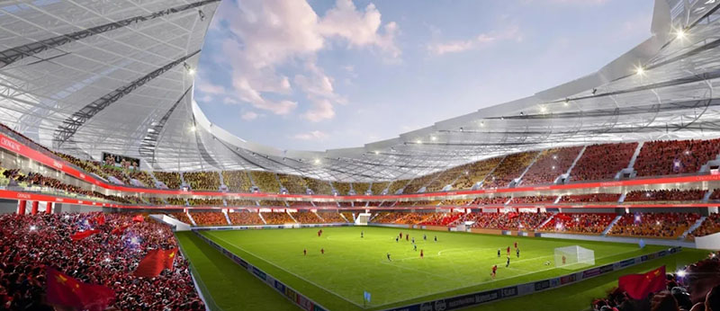 The main steel structure of Chongqing Longxing Football Stadium is topped