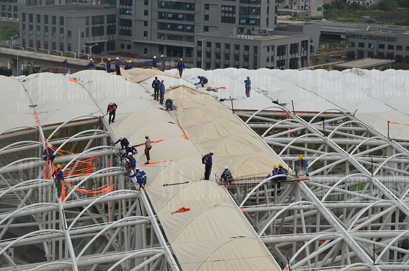 The employees of Marriott Space Structure went to the Hangzhou Asian Games baseball (soft) ball sports and cultural center membrane structure project to learn and exchange