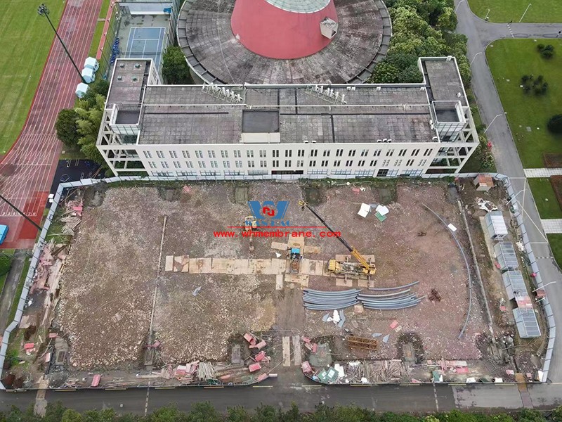 Construction of membrane structure engineering embedded parts of outdoor sports field renovation and expansion project of University of Nottingham ningbo was completed