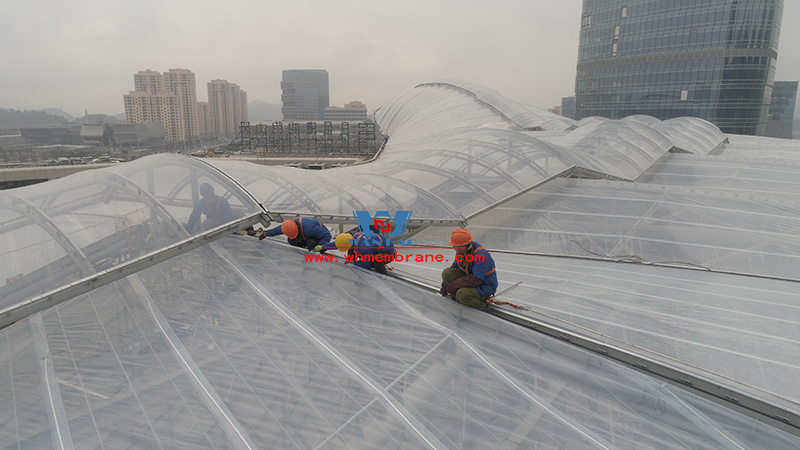 Zunyi Highspeed railway station transportation ETFE roofing canopy light weight space steel frame tensile structure project Zunyi Highspeed railway station transportation ETFE roofing canopy light weight space steel frame tensile structure project