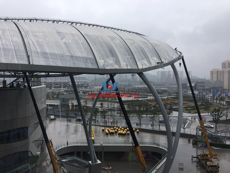 Zunyi Highspeed railway station transportation ETFE roofing canopy light weight space steel frame tensile structure project Zunyi Highspeed railway station transportation ETFE roofing canopy light weight space steel frame tensile structure project
