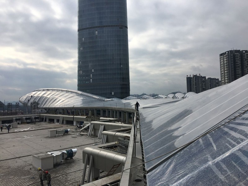 Zunyi Highspeed railway station transportation ETFE roofing canopy light weight space steel frame tensile structure project Zunyi Highspeed railway station transportation ETFE roofing canopy light weight space steel frame tensile structure project