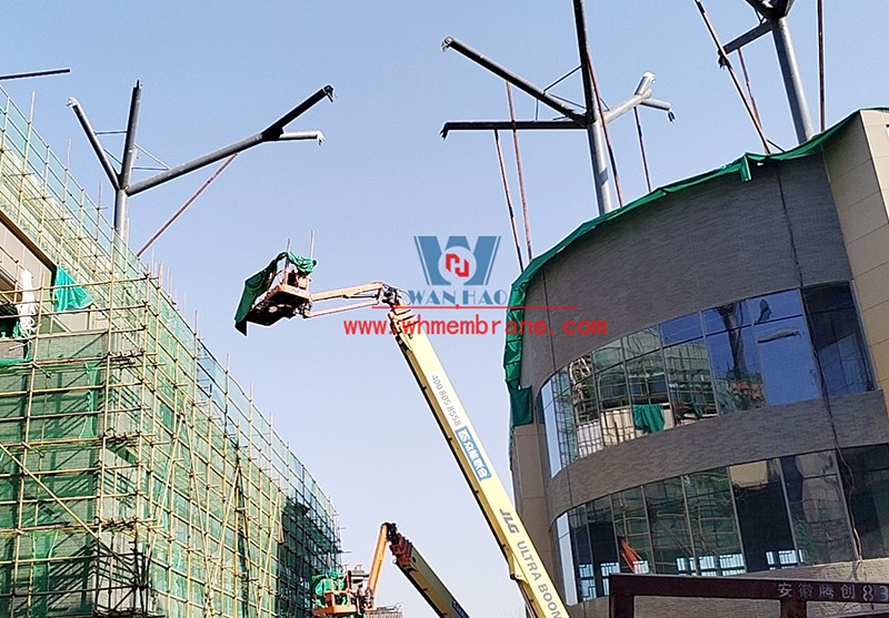 Construction progress of steel structure and ETFE air pillow membrane project of Tianjin Gate in Wenyi Tangtang, Hefei Construction progress of steel structure and ETFE air pillow membrane project of Tianjin Gate in Wenyi Tangtang, Hefei