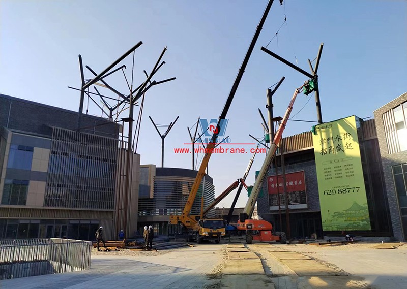 Construction progress of steel structure and ETFE air pillow membrane project of Tianjin Gate in Wenyi Tangtang, Hefei Construction progress of steel structure and ETFE air pillow membrane project of Tianjin Gate in Wenyi Tangtang, Hefei
