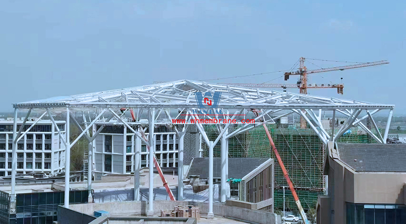 Hui spirit, engineering quality | hefei view design guinness awning steel structure and ETFE air pillow latest film project construction schedule