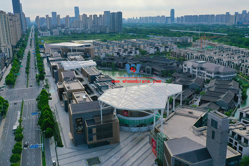 Hefei Wenyi Tangxijin Gate sky curtain steel structure and ETFE air pillow membrane project successfully completed