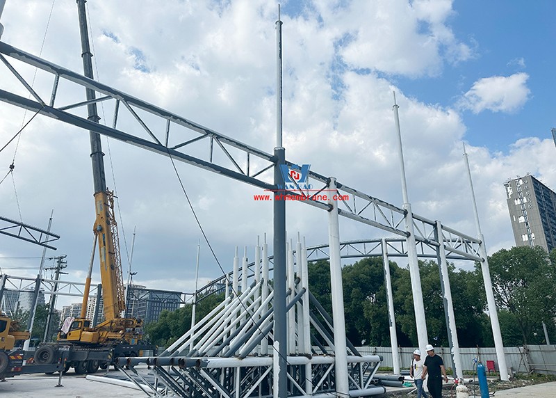 Wenzhou Huimin Road west green stadium steel film structure project completed Wenzhou Huimin Road west green stadium steel film structure project completed