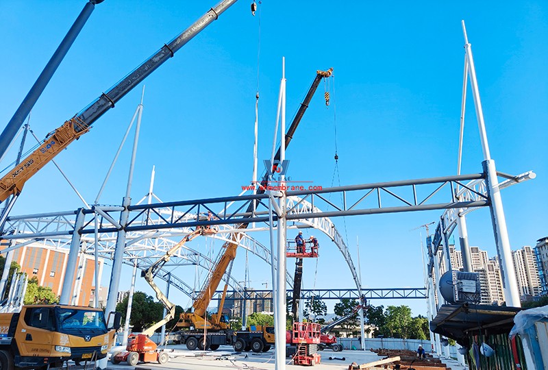 Wenzhou Huimin Road west green stadium steel film structure project completed Wenzhou Huimin Road west green stadium steel film structure project completed