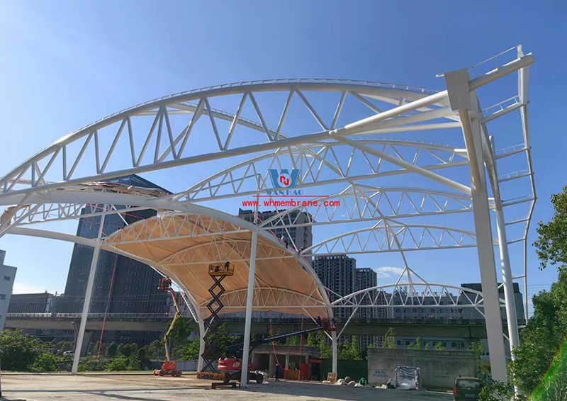 Wenzhou Huimin Road west green stadium steel film structure project completed Wenzhou Huimin Road west green stadium steel film structure project completed