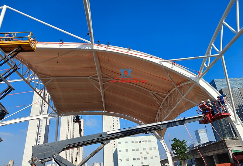 Wenzhou Huimin Road west green stadium steel film structure project completed Wenzhou Huimin Road west green stadium steel film structure project completed