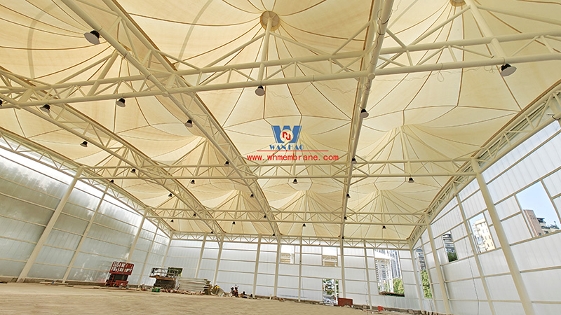 Wenzhou Huimin Road west green stadium steel film structure project completed Wenzhou Huimin Road west green stadium steel film structure project completed