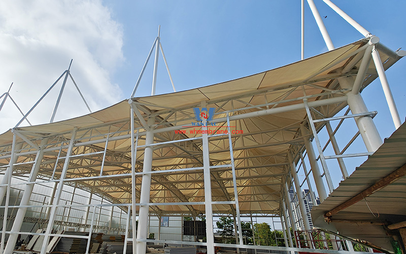 Wenzhou Huimin Road west green stadium steel film structure project completed Wenzhou Huimin Road west green stadium steel film structure project completed