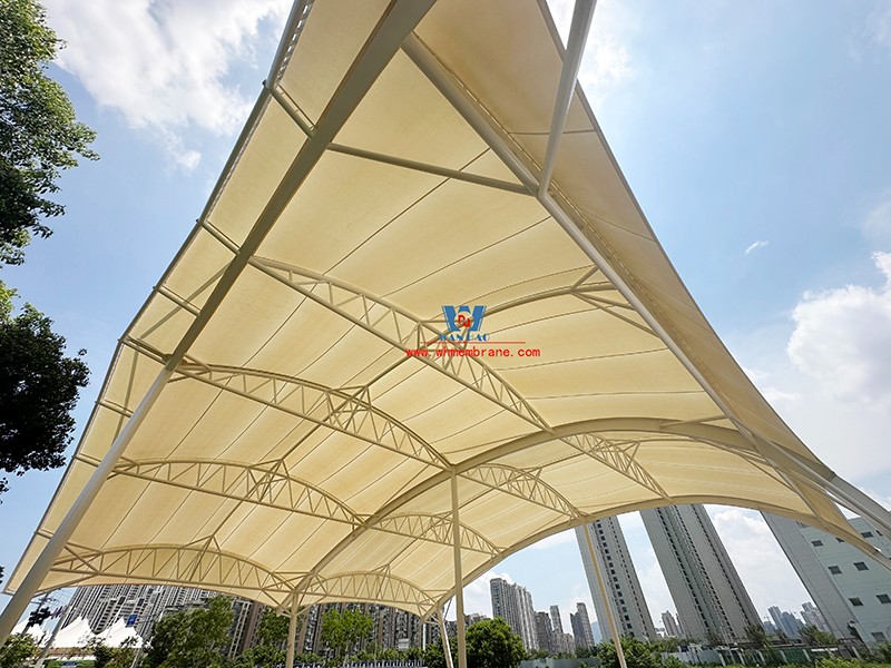 Wenzhou Huimin Road west green stadium steel film structure project completed Wenzhou Huimin Road west green stadium steel film structure project completed