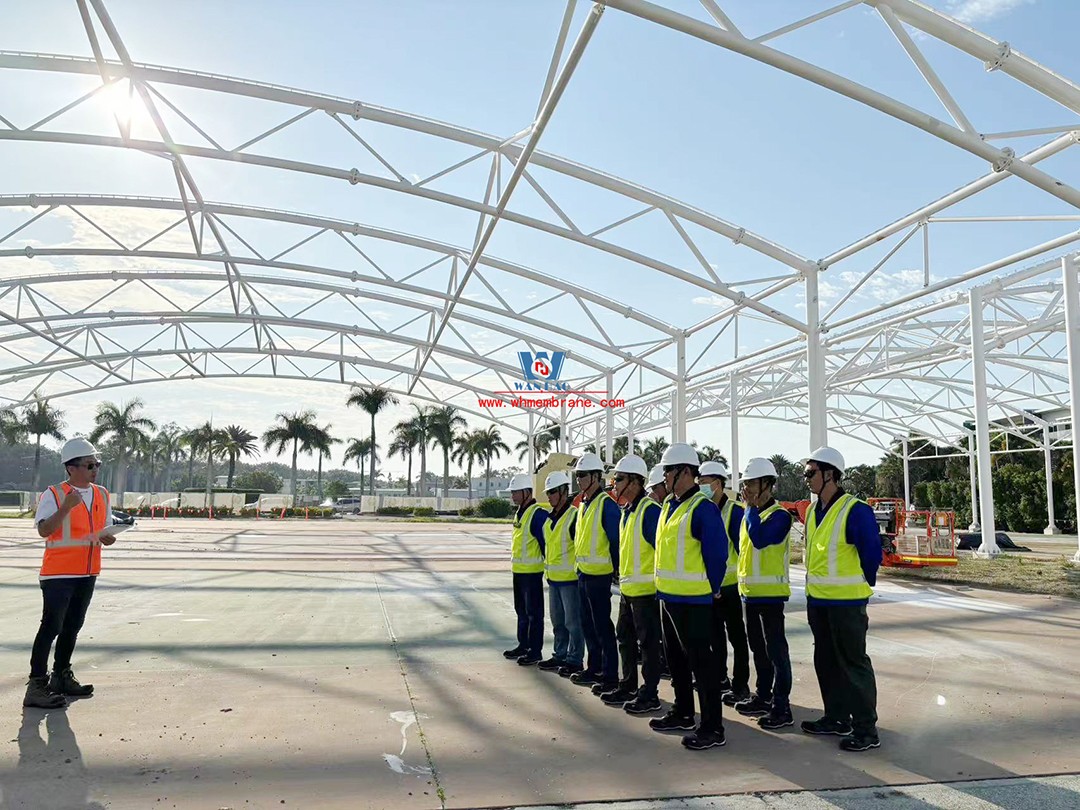 The Australian Hope Island Tennis Center PTFE membrane roof is fully under construction