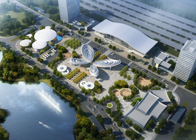 مشروع المظلّة ذات الشكل الفراشي في منطقة توزيع الركاب بمحطة السكك الحديدية