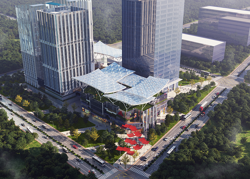 مشروع هيكل شدّ لسقف مظلة خفيف الوزن من ETFE  في سانيا Sanya، يجمع بين وسائد هوائية ثنائية الطبقة من ETFE  ونظام دعم أحادي الطبقة بالكابلات