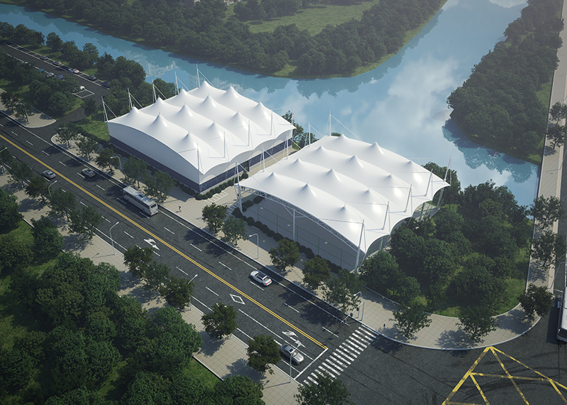 هيكل شد غشائي PTFE لملعب كرة السلة وملعب تنس مغلق