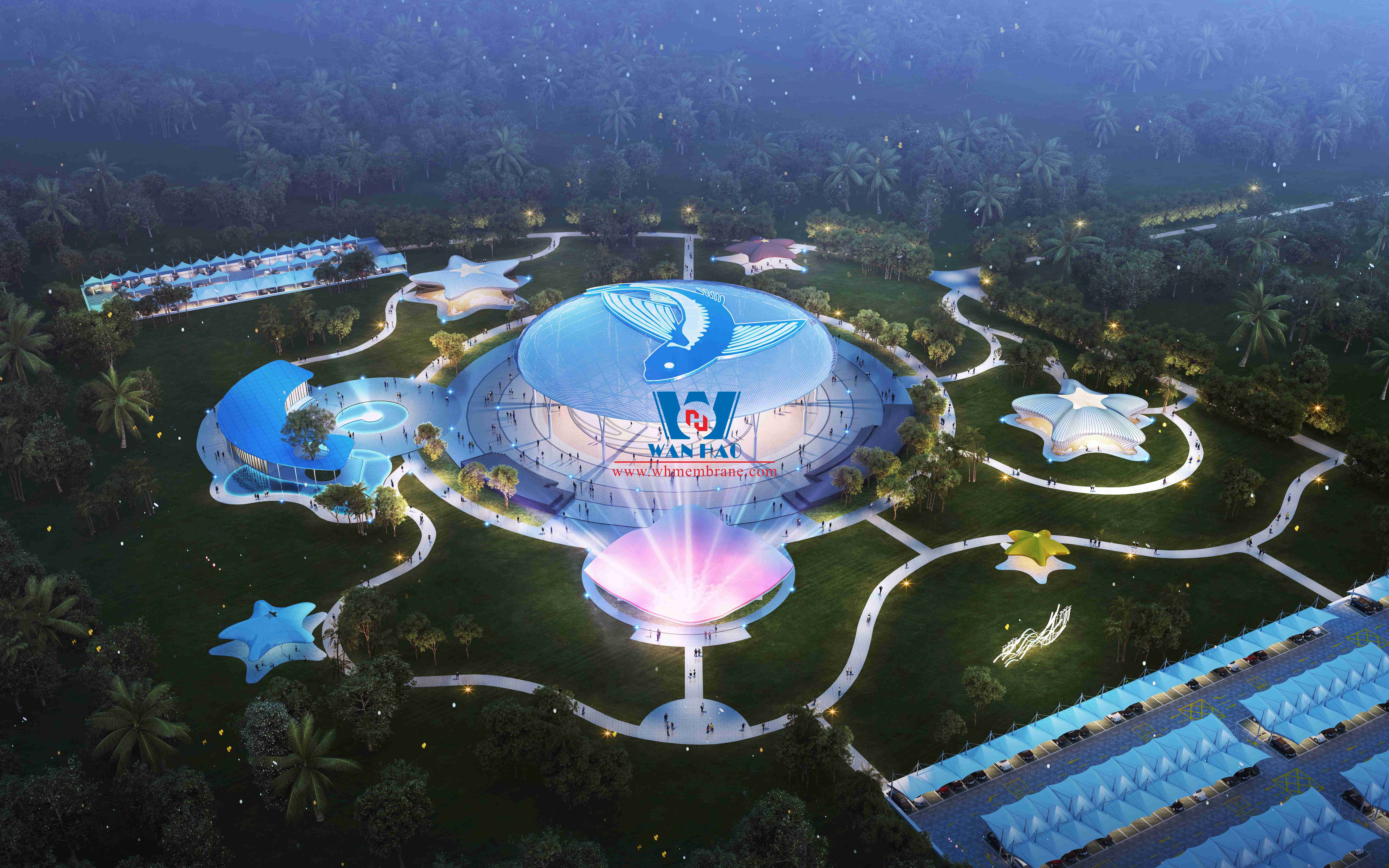 ETFE Tension Structure Membrane Roofing for Barbados Flying Fish Music Theme Park