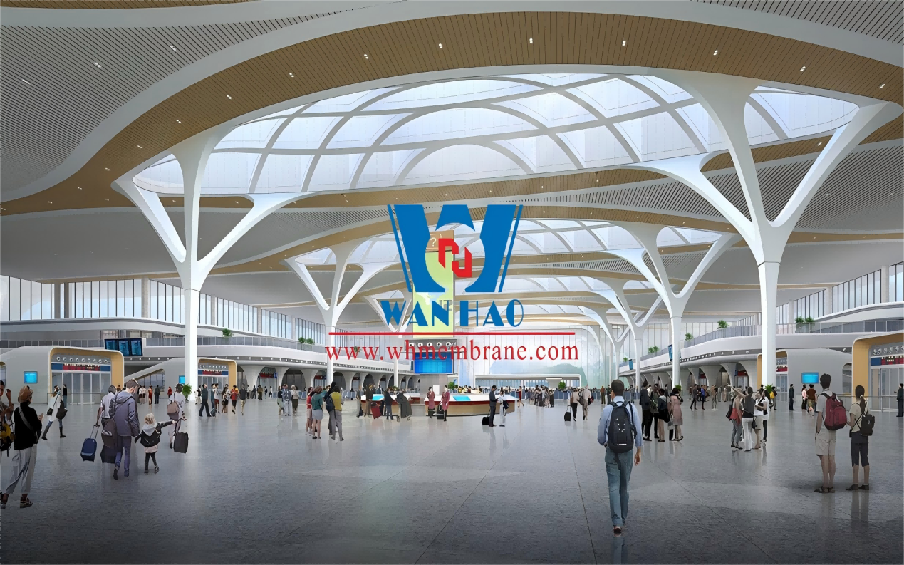 ETFE Air Cushion Tensile Steel Structure Shapes Chongqing East Railway Station Transportation Roofing