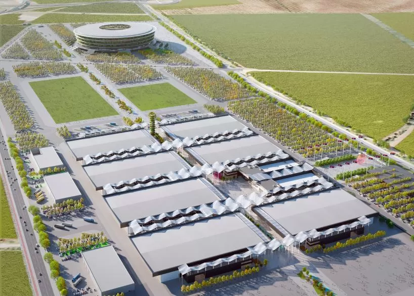 هيكل غشائي من مادة ETFE وهيكل فولاذي لمعرض بلغراد 2027 باللغة الصربية